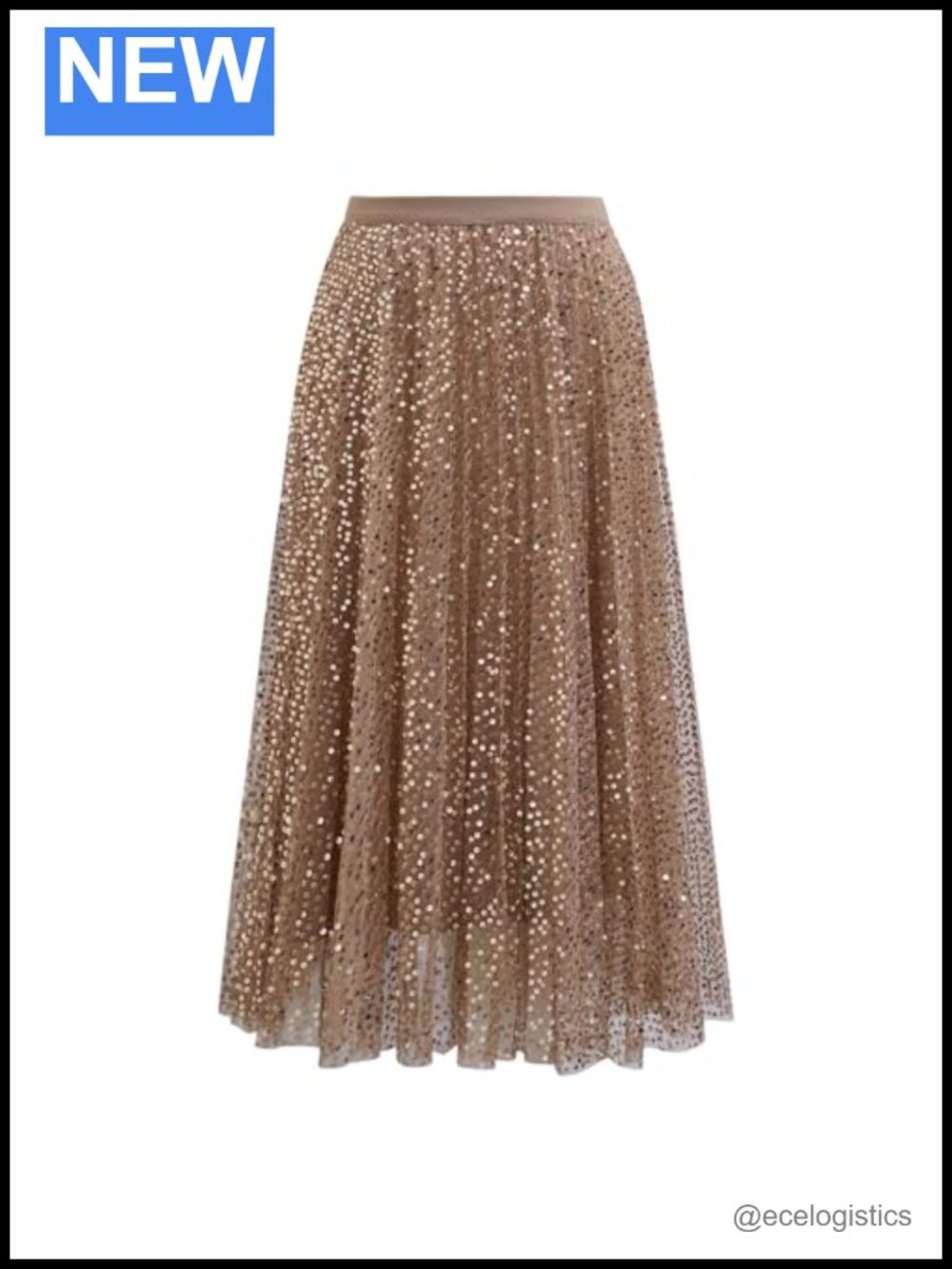 Women Sequin Embellished Mesh Tulle Tutu Skirt A-line Midi Elastic Waist